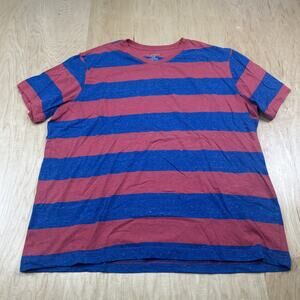 No Boundaries Mens XL Blue Pink Striped V Neck T Shirt Short Sleeve Cotton GC